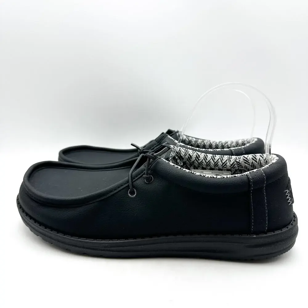 HEY DUDE Mens Wally Classic Sneakers Size 11 Black Faux Leather Slip On NWOB